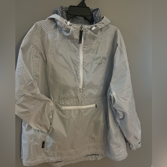 Charles River Apparel Jackets & Blazers - Charles River Cape Cod Logo Classic 3/4 Zip Hoodie White lined Gingham Pullover